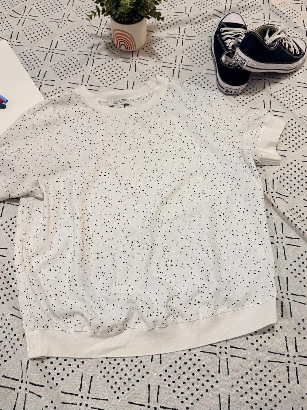 Rachel Zoe White Tee with Black Speckle Print
